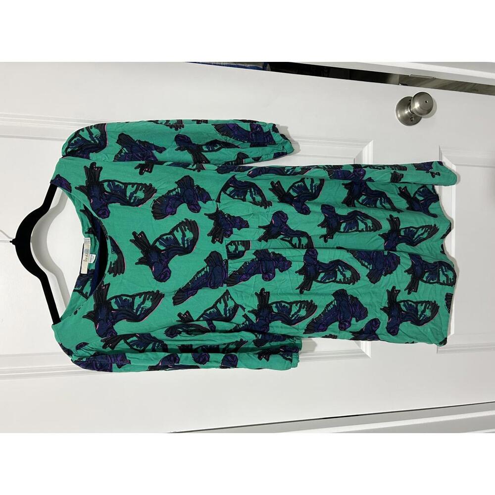 Boden Green and Blue Patterned Dress with 3/4 Sleeves